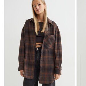 *H&M Women Brown Pure Cotton Oversized Flannel Brown Shirt
